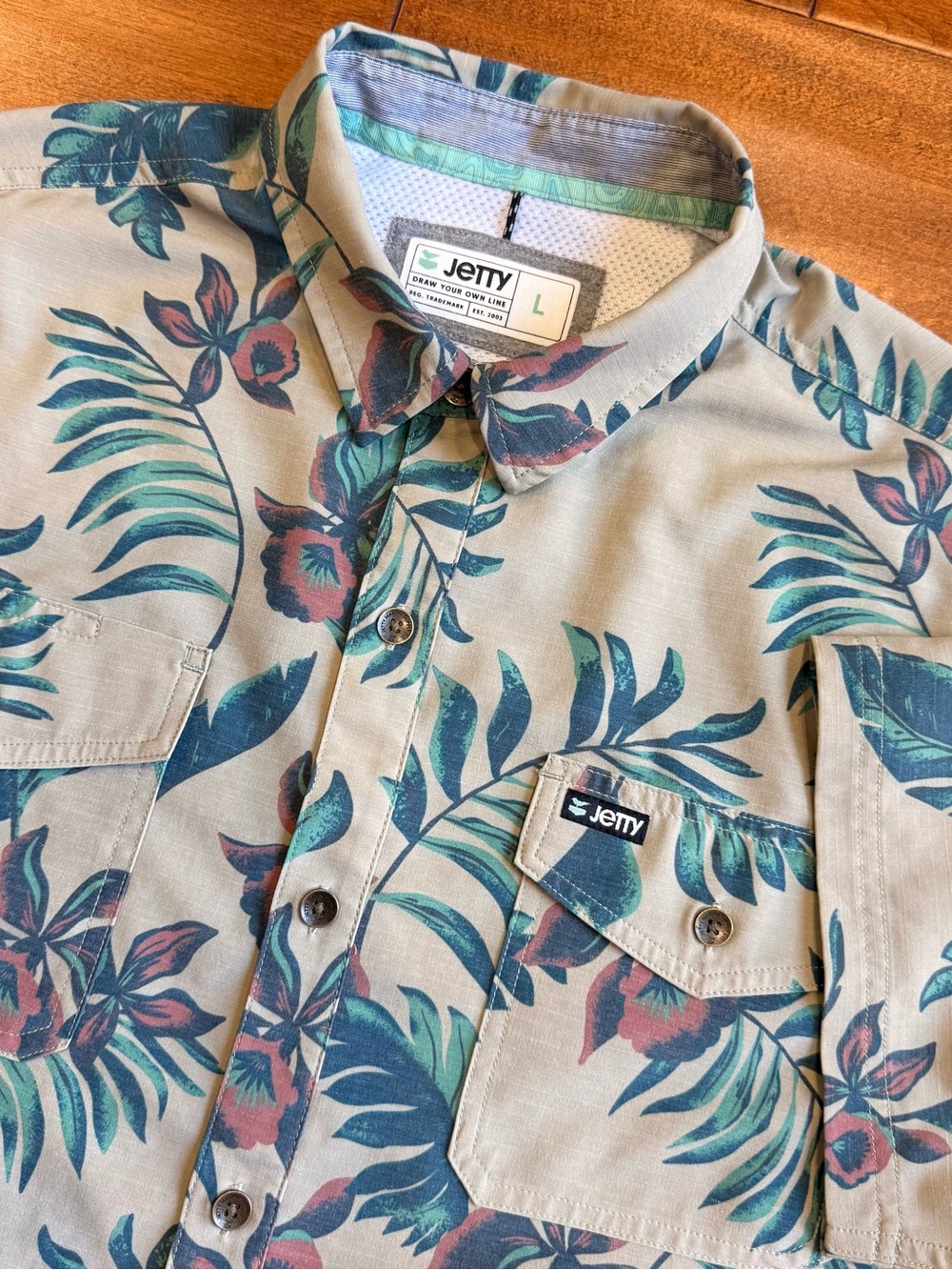 Jetty Hawaiian Tropical Floral Short Sleeve Button-Up Pockets - L